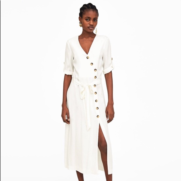 Zara | Dresses | Zara White Side Buttonup Linen Dress | Poshmark